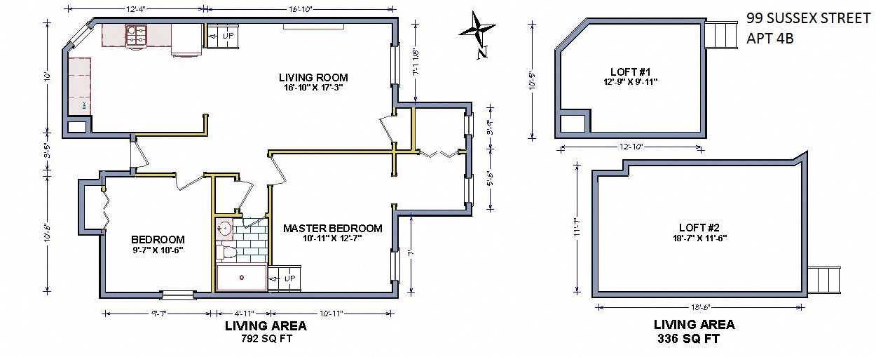 Floor plan for 2 beds, 1 bath, 820 sqft
